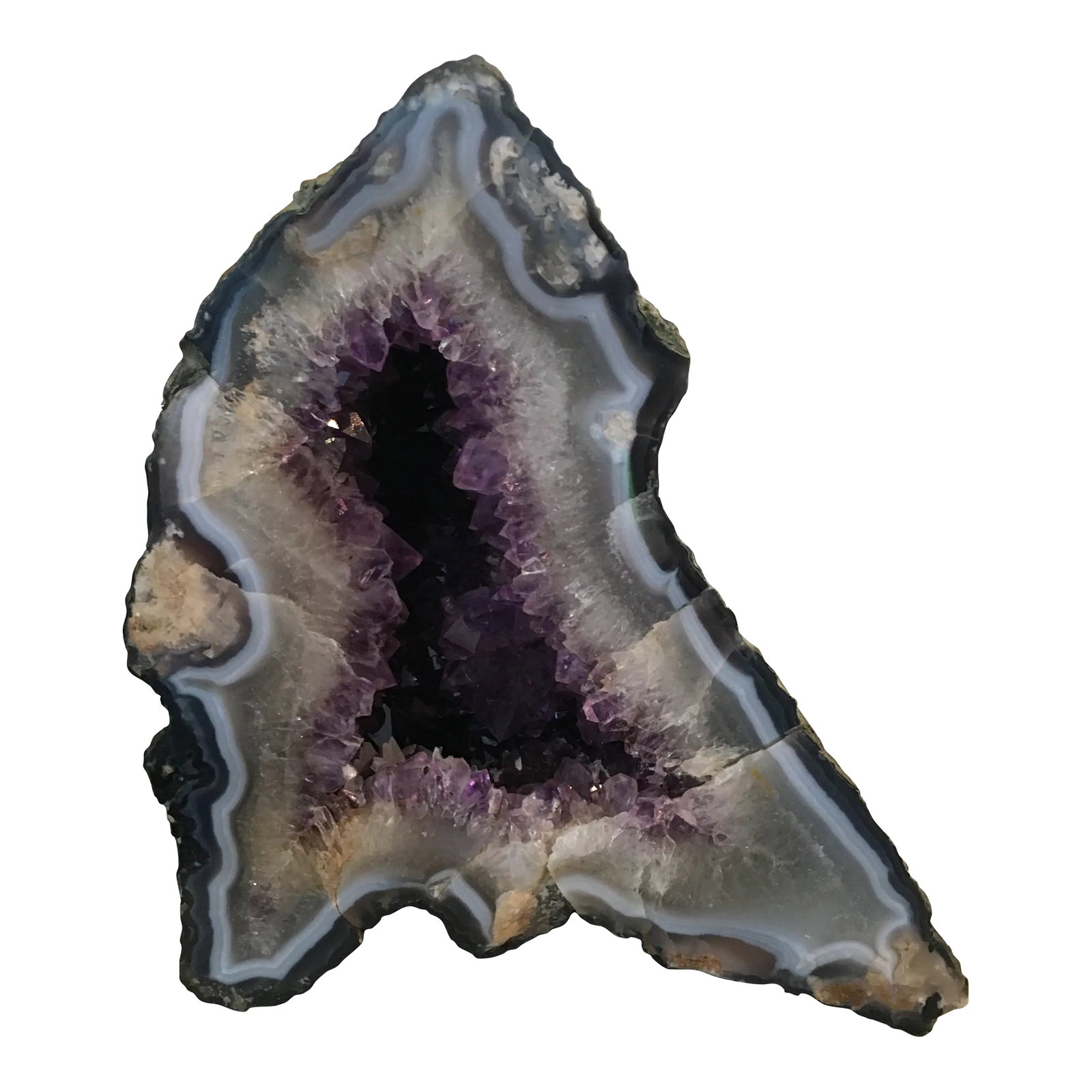 Naturally Occurring Standing Amethyst Crystal Quartz: Great as an impressive paper weight, this naturally occurring amethyst crystal quartz stands upward looking gorgeous. Condition: Imperfections: No Imperfections Condition Notes: Excellent naturally