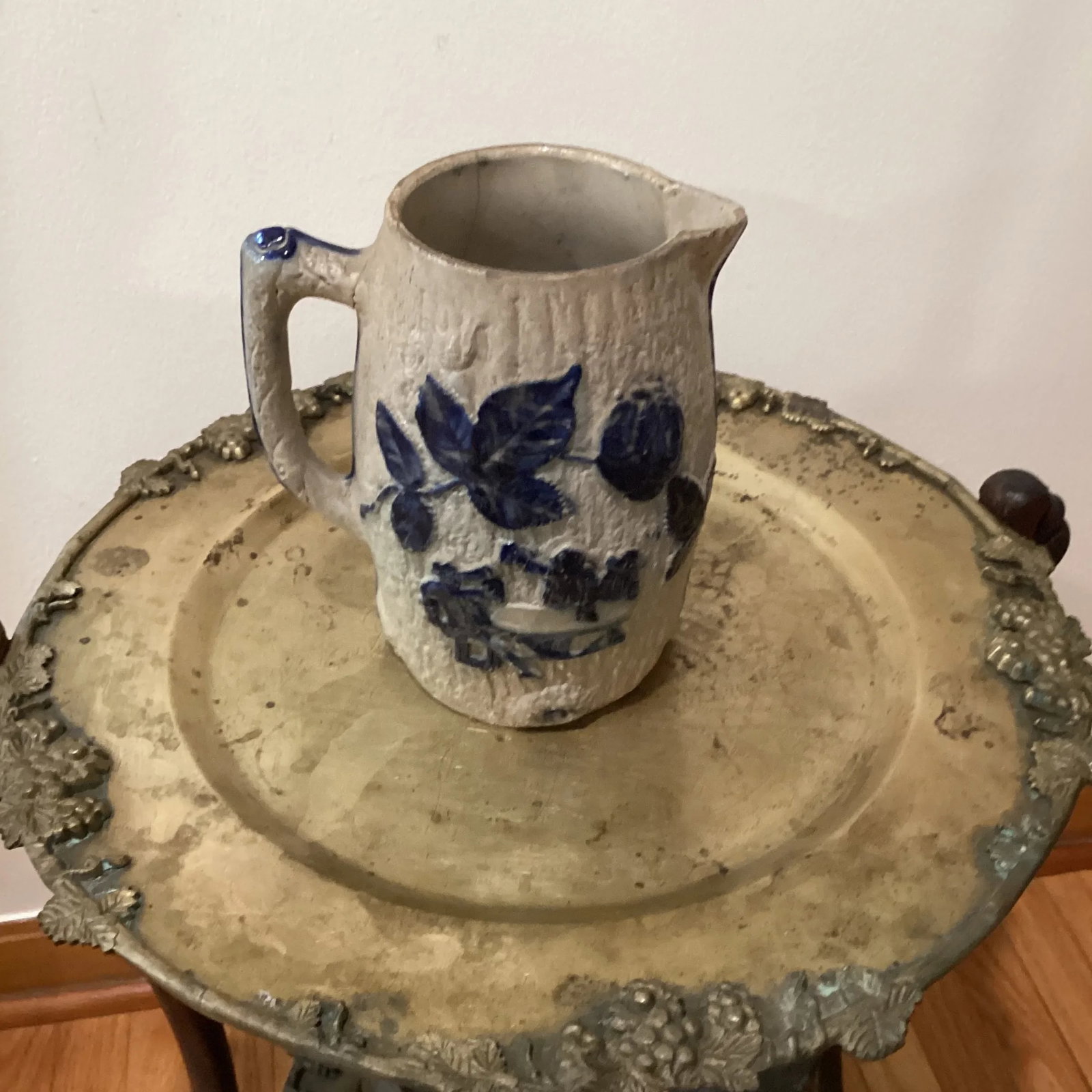 Antique Utica Whites Pottery Ny Blue Decorated Stoneware Jug Pub Scene Motif Circa 1880 - 12