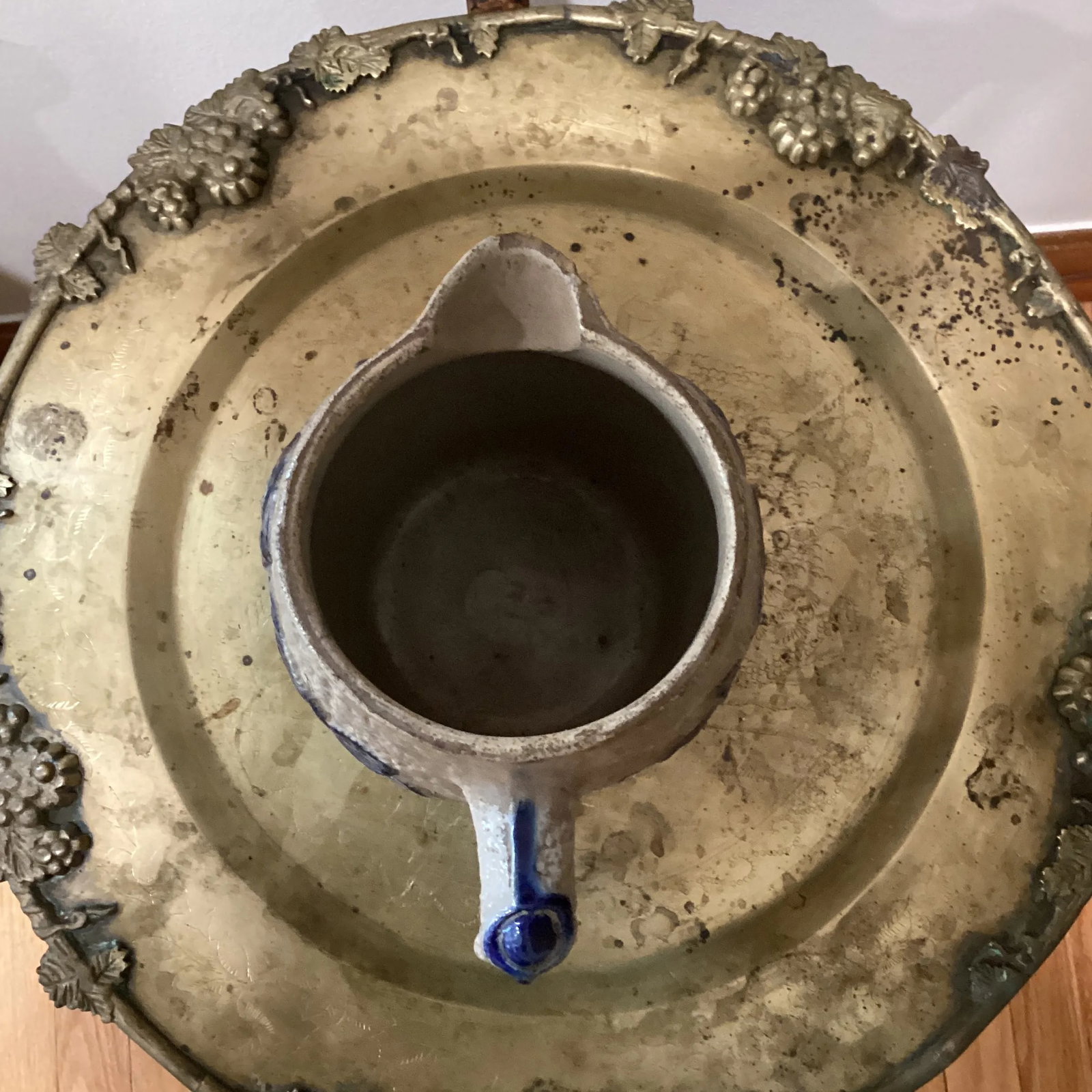 Antique Utica Whites Pottery Ny Blue Decorated Stoneware Jug Pub Scene Motif Circa 1880 - 5
