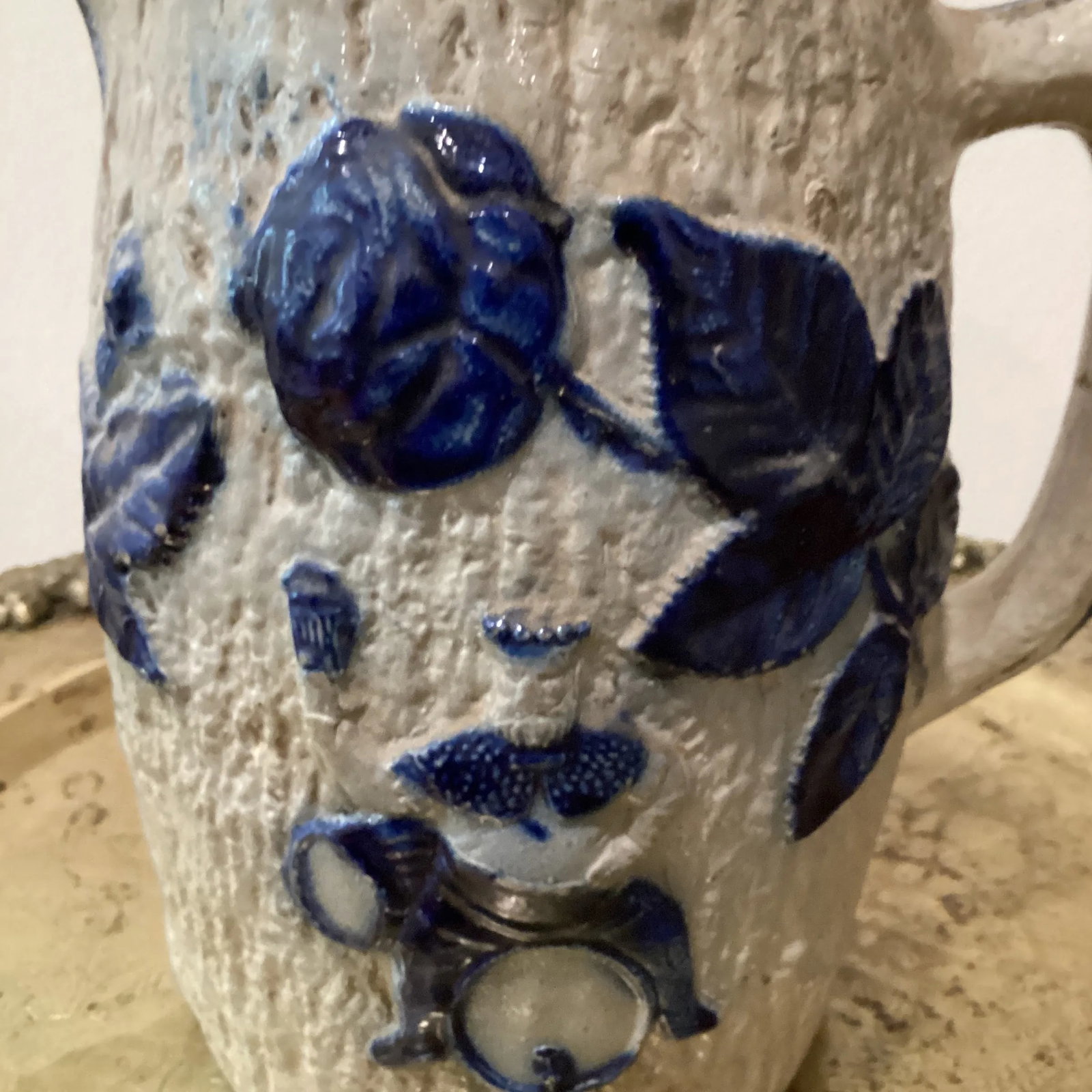 Antique Utica Whites Pottery Ny Blue Decorated Stoneware Jug Pub Scene Motif Circa 1880 - 8