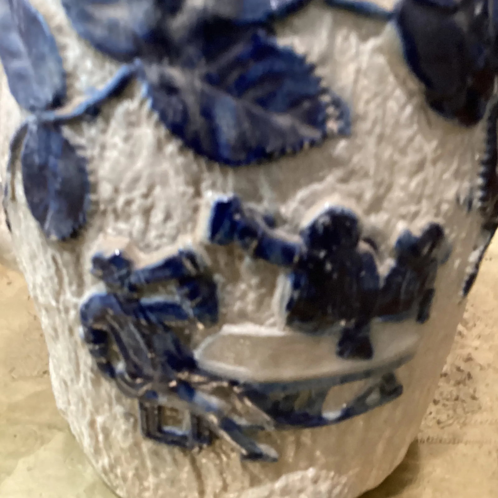 Antique Utica Whites Pottery Ny Blue Decorated Stoneware Jug Pub Scene Motif Circa 1880 - 9