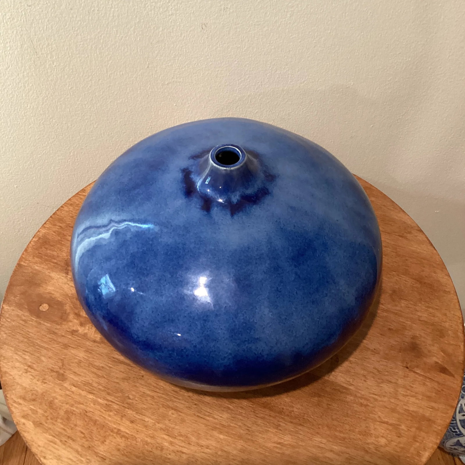 Vintage Stoneware Vase in a Round Form With a Short Cylinder Formed Neck Rich Blue Hare's Fur Glaze - 10