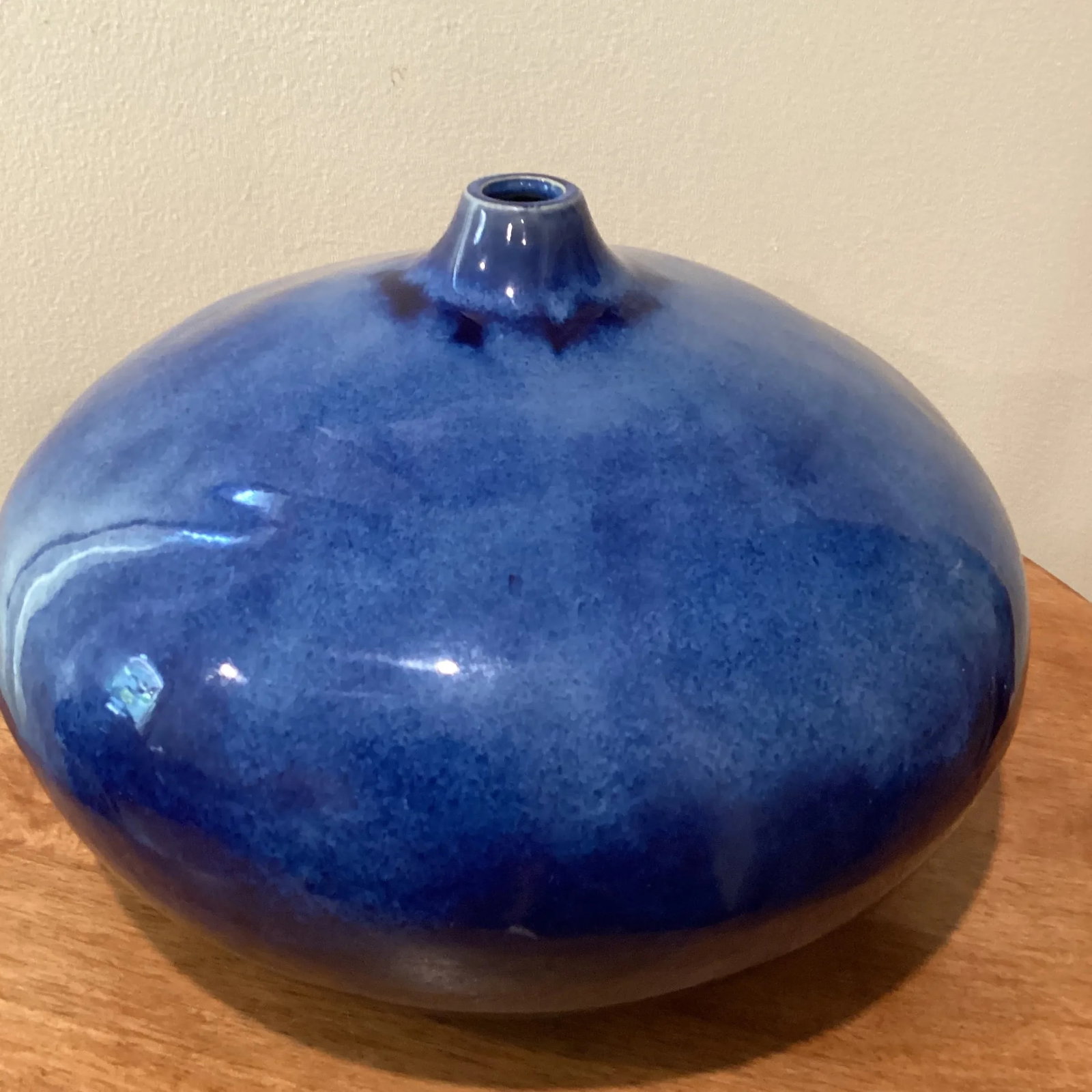 Vintage Stoneware Vase in a Round Form With a Short Cylinder Formed Neck Rich Blue Hare's Fur Glaze - 12