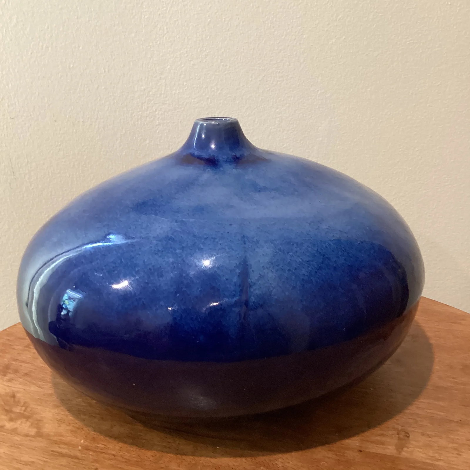 Vintage Stoneware Vase in a Round Form With a Short Cylinder Formed Neck Rich Blue Hare's Fur Glaze - 2