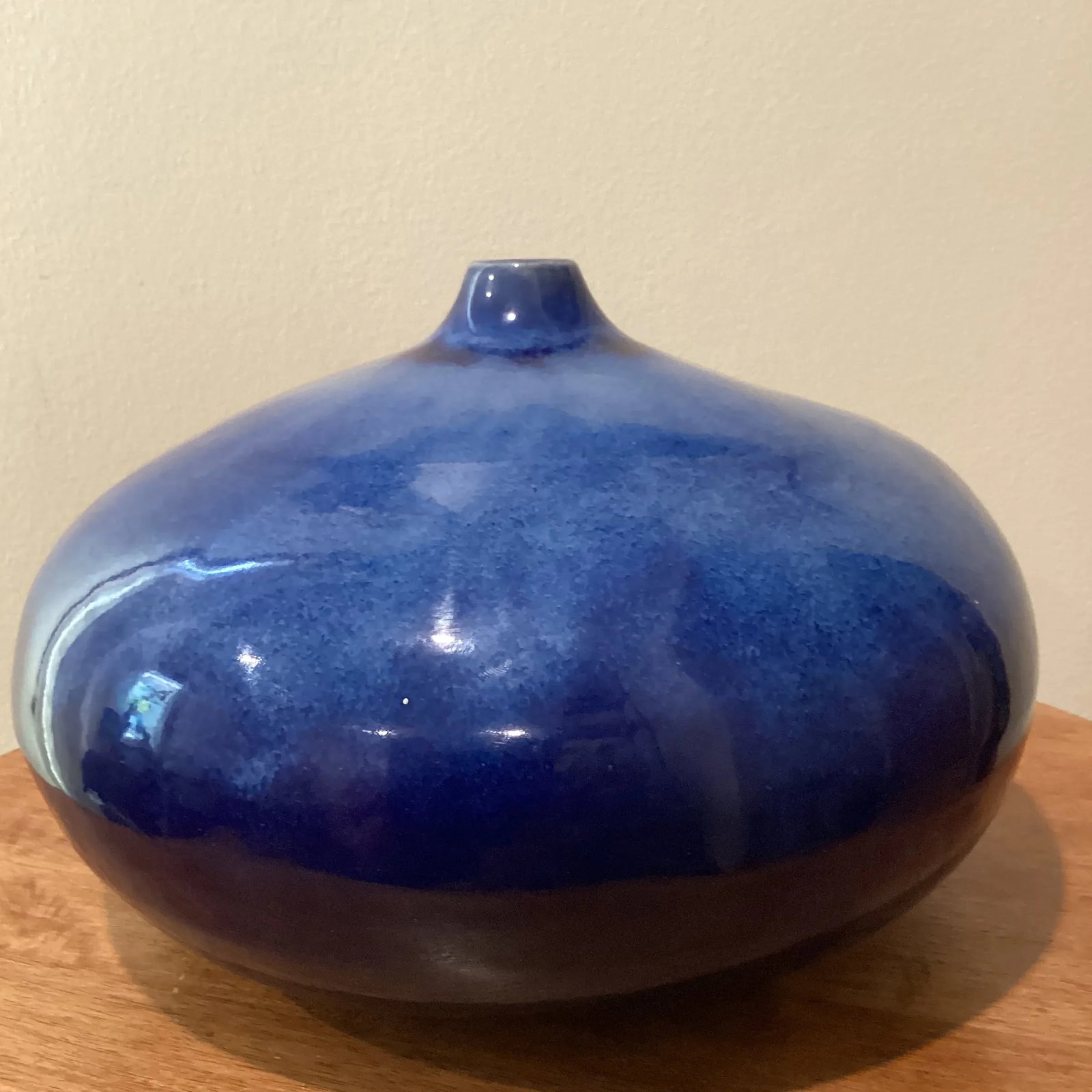 Vintage Stoneware Vase in a Round Form With a Short Cylinder Formed Neck Rich Blue Hare's Fur Glaze - 3