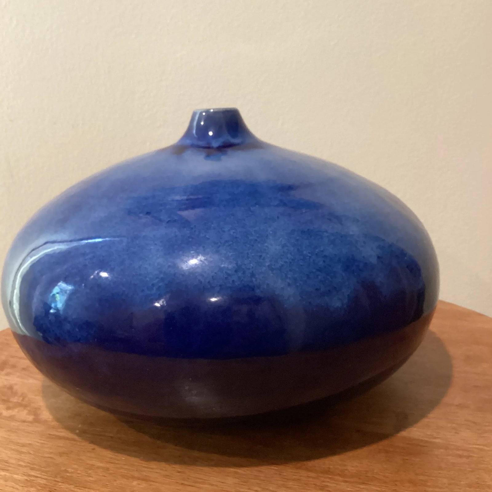 Vintage Stoneware Vase in a Round Form With a Short Cylinder Formed Neck Rich Blue Hare's Fur Glaze - 4
