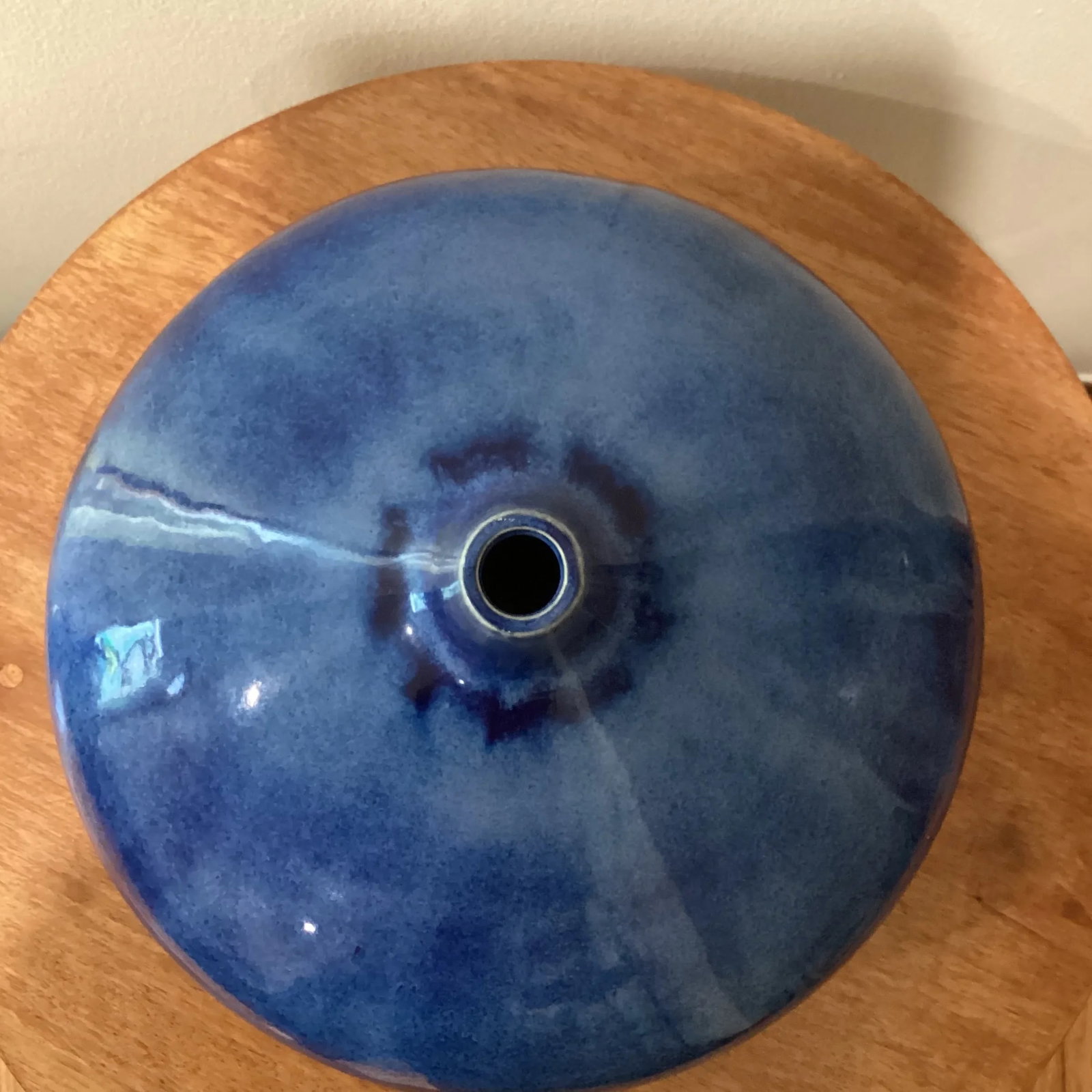 Vintage Stoneware Vase in a Round Form With a Short Cylinder Formed Neck Rich Blue Hare's Fur Glaze - 5