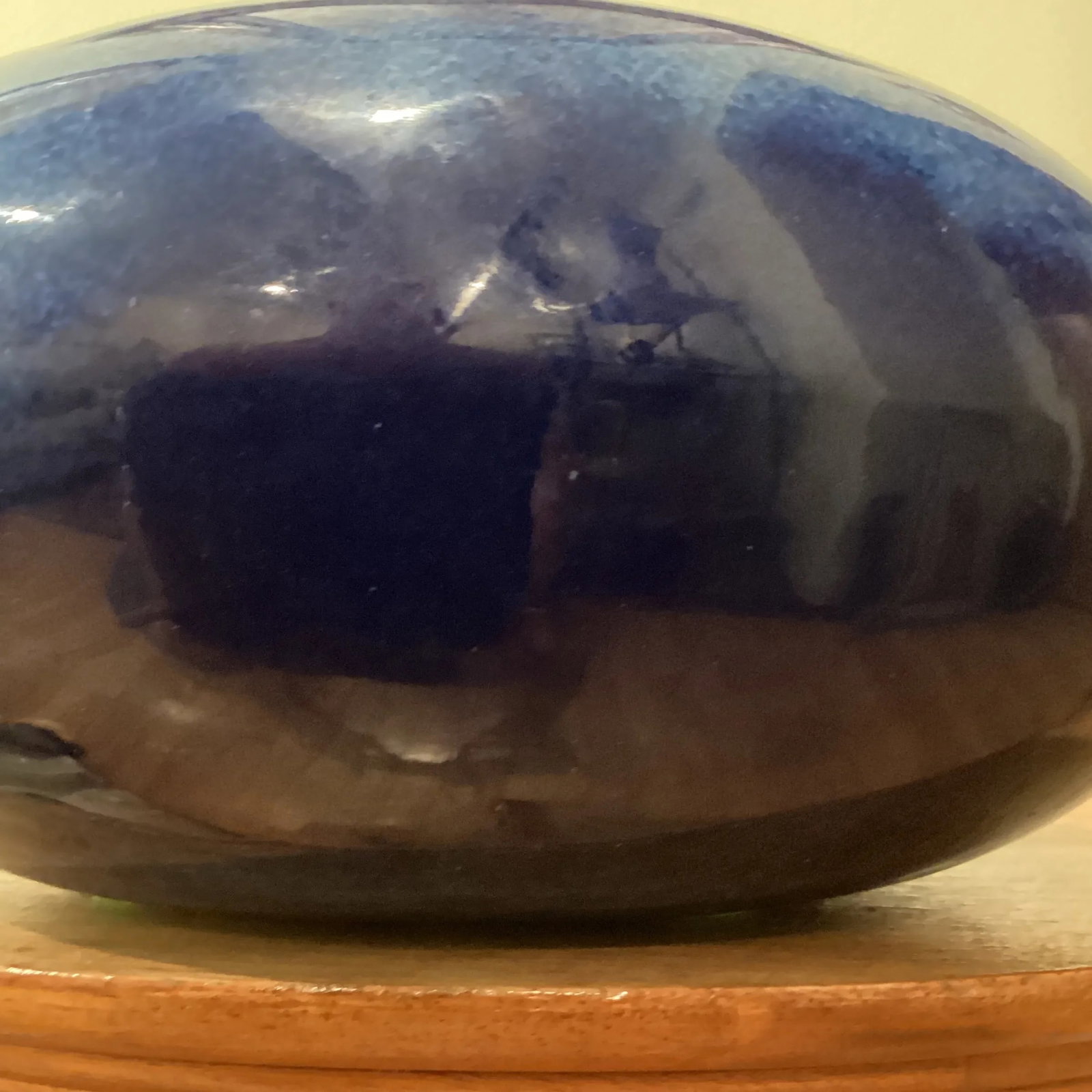 Vintage Stoneware Vase in a Round Form With a Short Cylinder Formed Neck Rich Blue Hare's Fur Glaze - 7