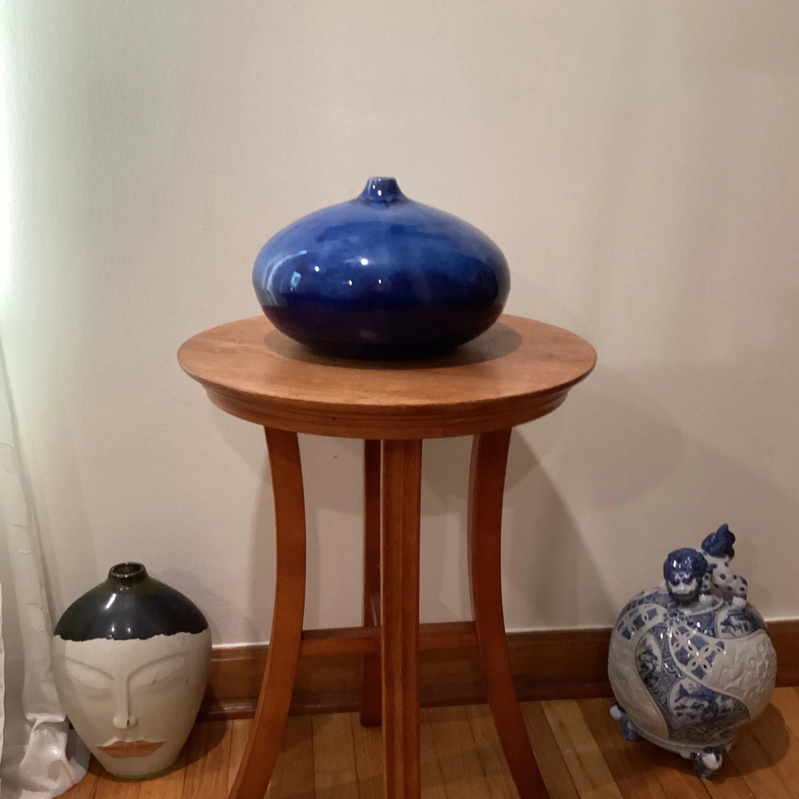 Vintage Stoneware Vase in a Round Form With a Short Cylinder Formed Neck Rich Blue Hare's Fur Glaze - 9