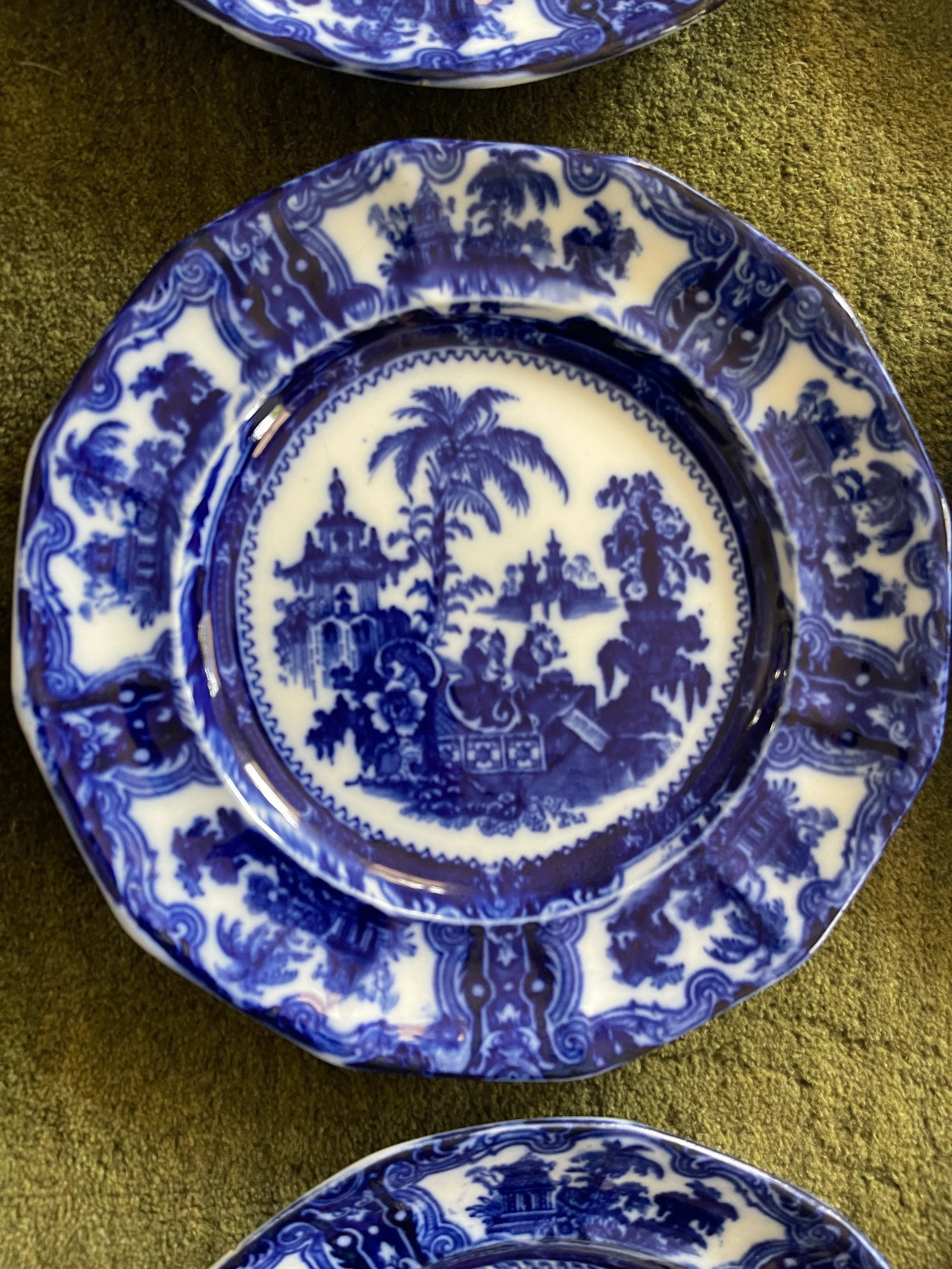 1800s W. Adams Co. England Kyber Flow Blue Dinner Plates - Set of 12 - 3