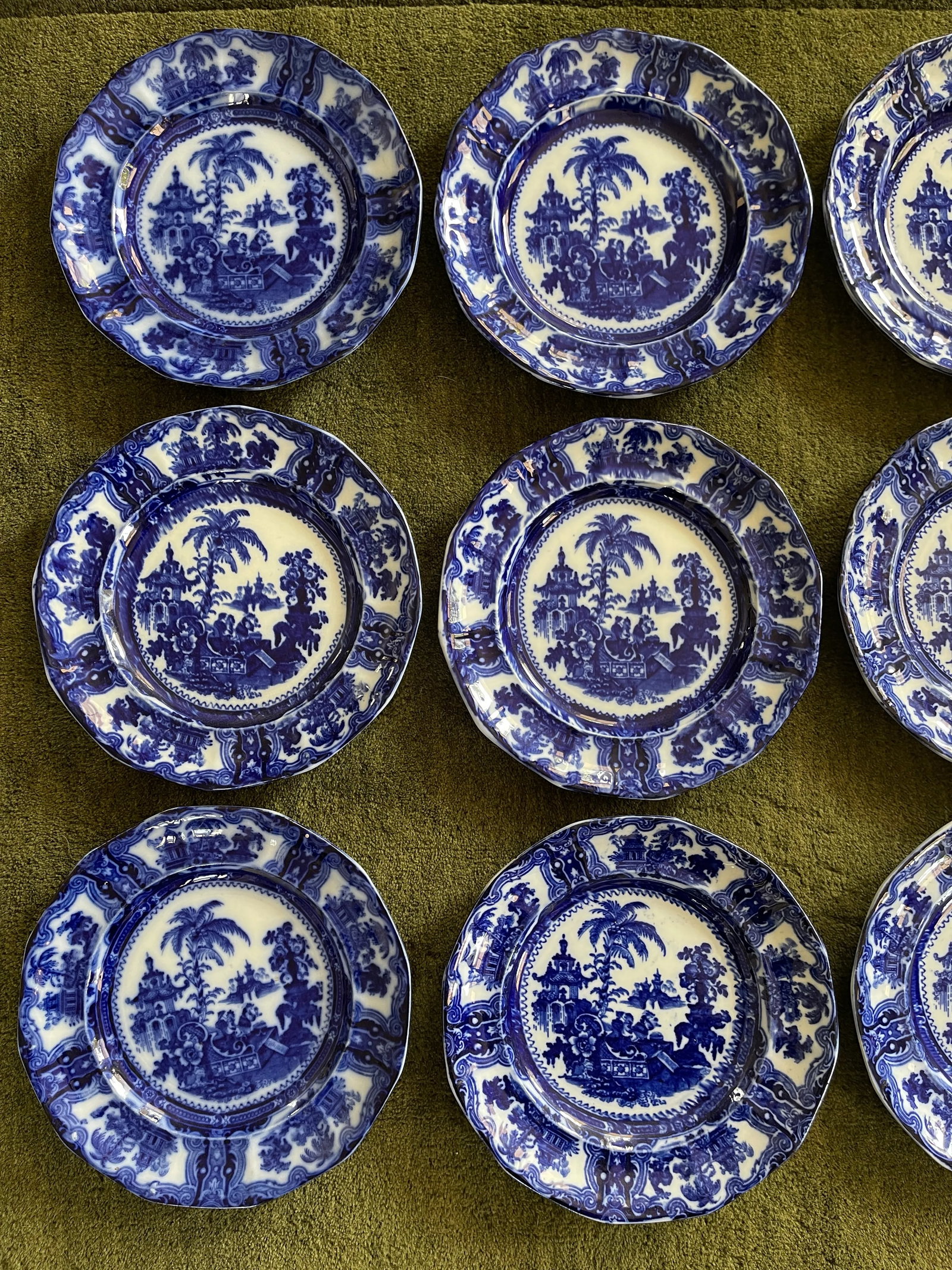 1800s W. Adams Co. England Kyber Flow Blue Dinner Plates - Set of 12 - 4