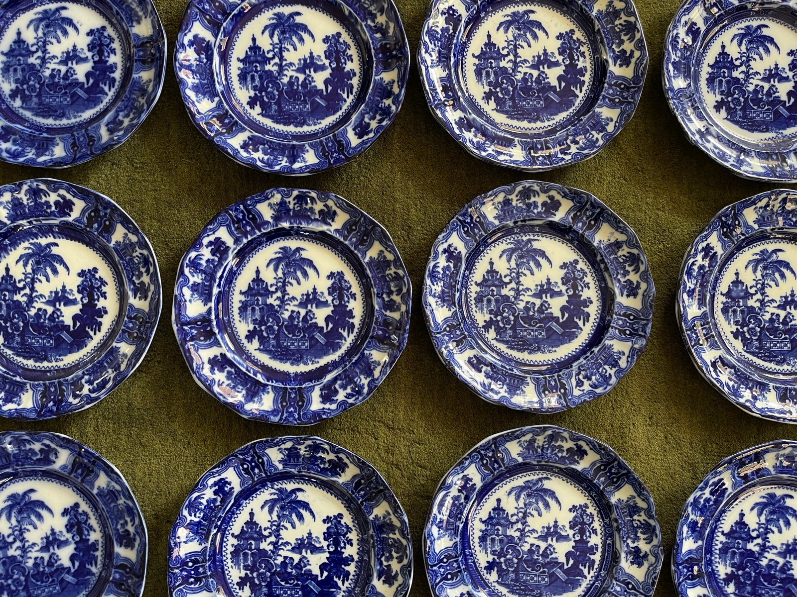 1800s W. Adams Co. England Kyber Flow Blue Dinner Plates - Set of 12 - 5