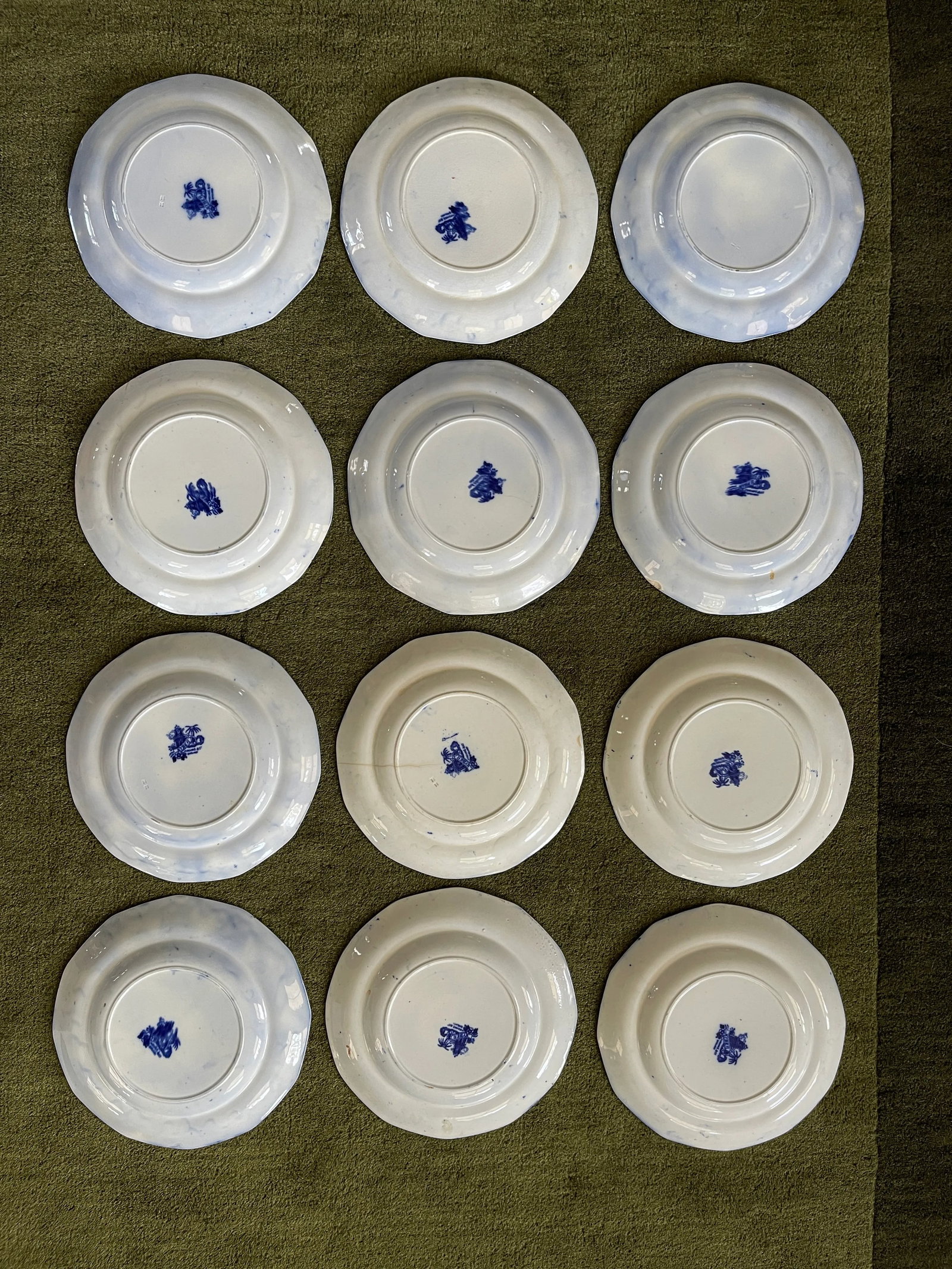 1800s W. Adams Co. England Kyber Flow Blue Dinner Plates - Set of 12 - 6