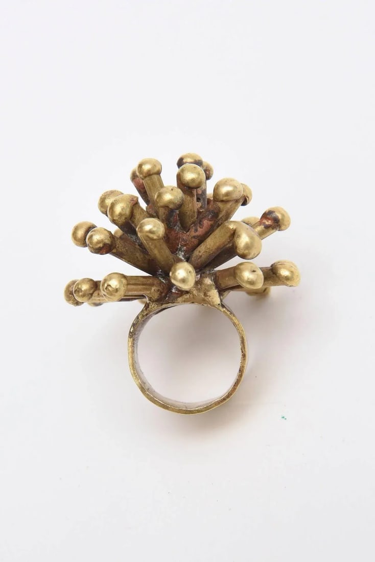 Vintage Bronze Studio Sputnik Starburst Sculptural Ring Attributed to Pal Kepenes Size 4.75 - 7