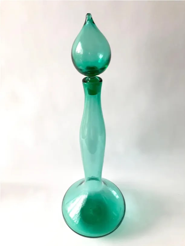 1950s Wayne Husted for Blenko Sea Foam Green Genie Bottle Decanter - 2