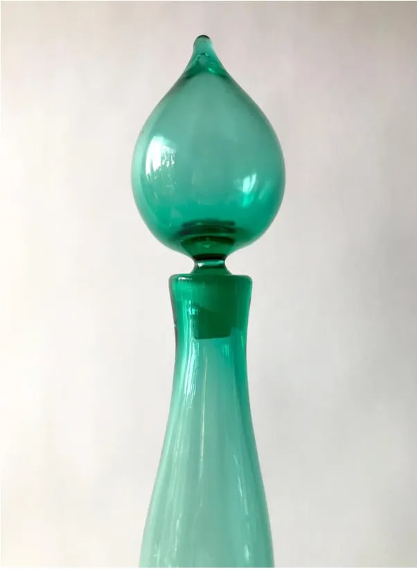 1950s Wayne Husted for Blenko Sea Foam Green Genie Bottle Decanter - 3