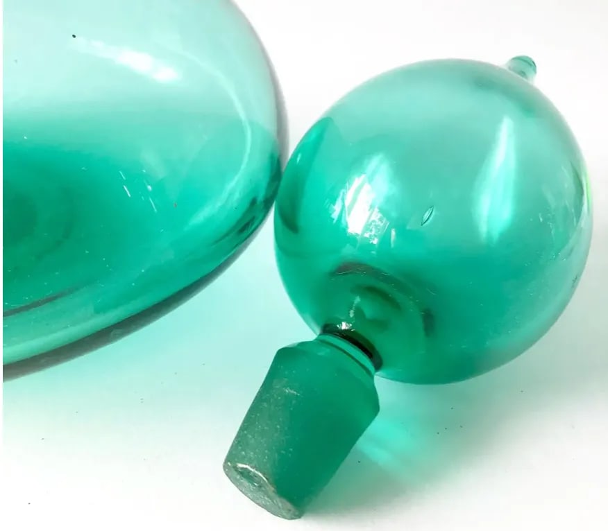 1950s Wayne Husted for Blenko Sea Foam Green Genie Bottle Decanter - 4