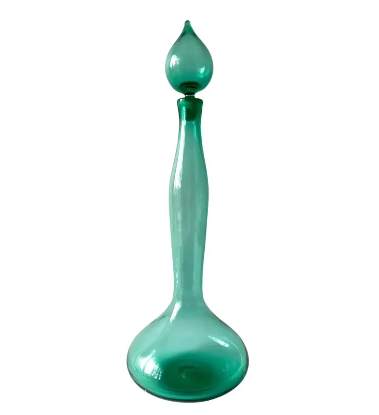 1950s Wayne Husted for Blenko Sea Foam Green Genie Bottle Decanter - 6