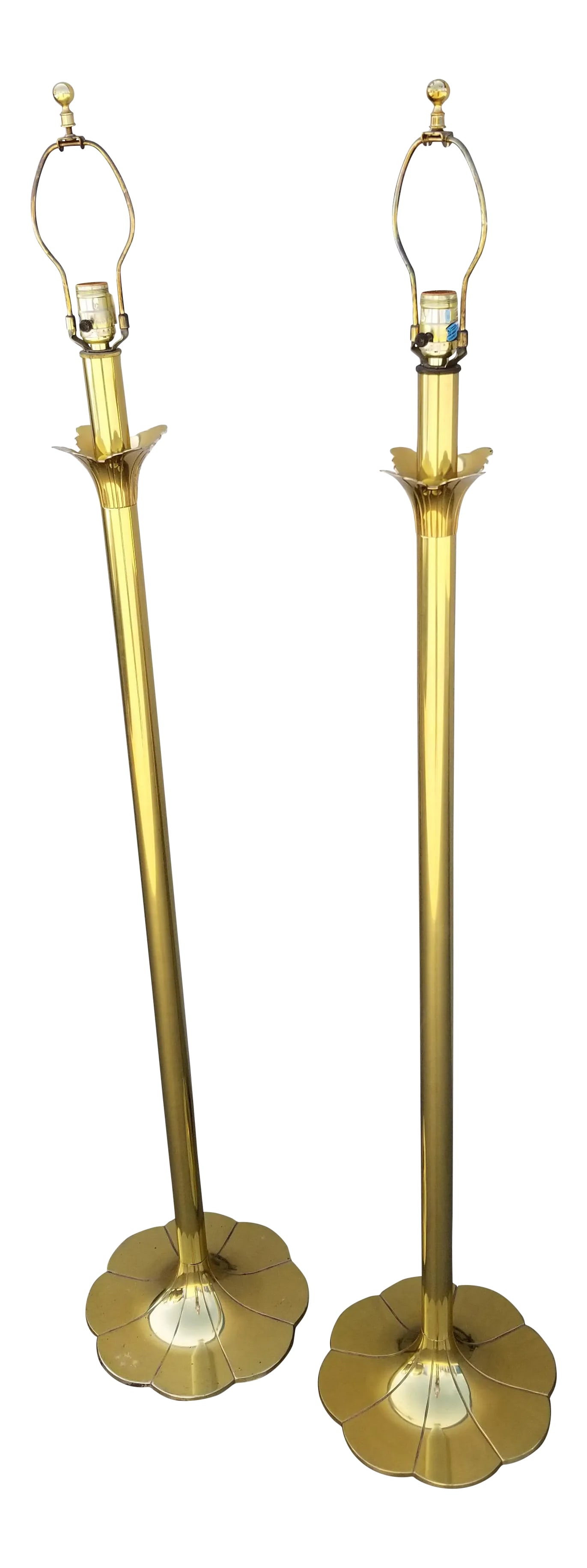 Stiffel Mid-Century Floor Lamps - a Pair: A pair of Floor Lamps from Chicago in Solid Brass designed in an Amazing Shape These Lamps are a Status Symbol and they will look Great in your living room Condition: Alterations: Original Condition U
