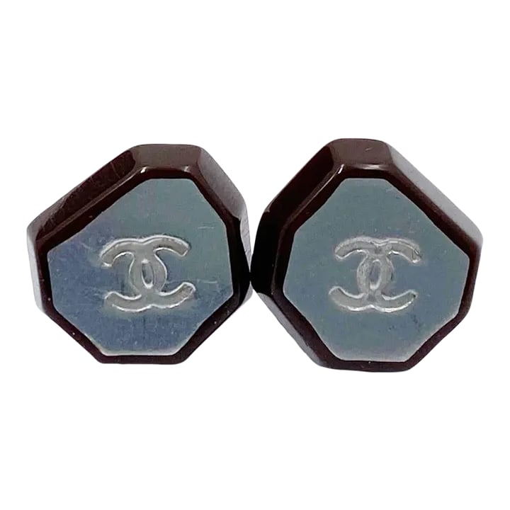 Chanel Burgundy Silver CC Piercing Earrings - 2 Pieces: Chanel Burgundy Silver CC Piercing Earrings *Marked 99 (Missing one hallmark) *Made in France -Approximately 0.5'' x 0.5'' -Very classic and pretty -In a good condition. It shows normal signs of