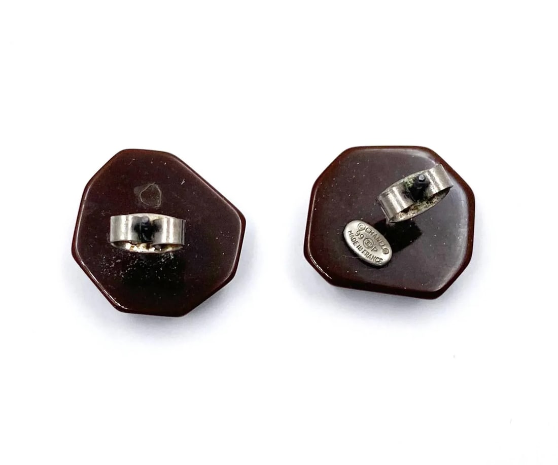Chanel Burgundy Silver CC Piercing Earrings - 2 Pieces - 3