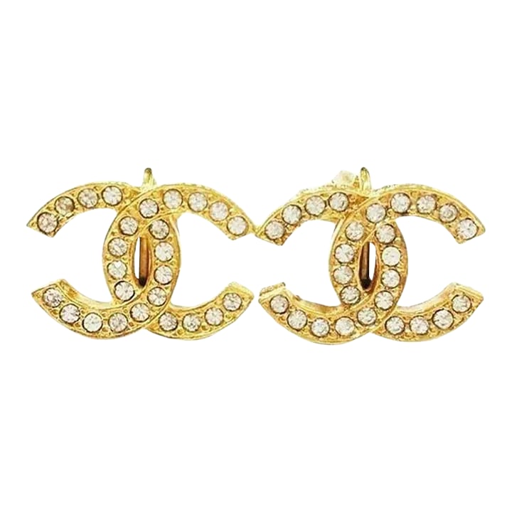 Chanel Vintage Gold Plated CC Crystal Clip on Earrings - 2 Pieces: Chanel Vintage Gold Plated CC Crystal Clip on Earrings *Marked Chanel *Marked 2084 ( During 70s) *Comes with the original box -Approximately 0.8'' x 0.6'' -This style comes with 2 sizes and this is