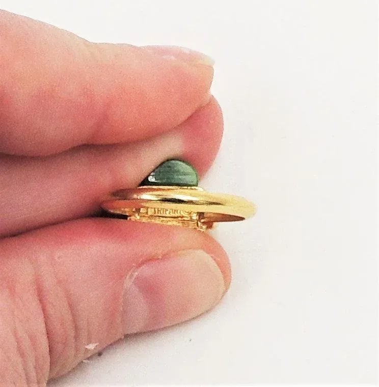 Vintage Signed Trifari Carved Faux-Jade Ring Size 6.5 - 2
