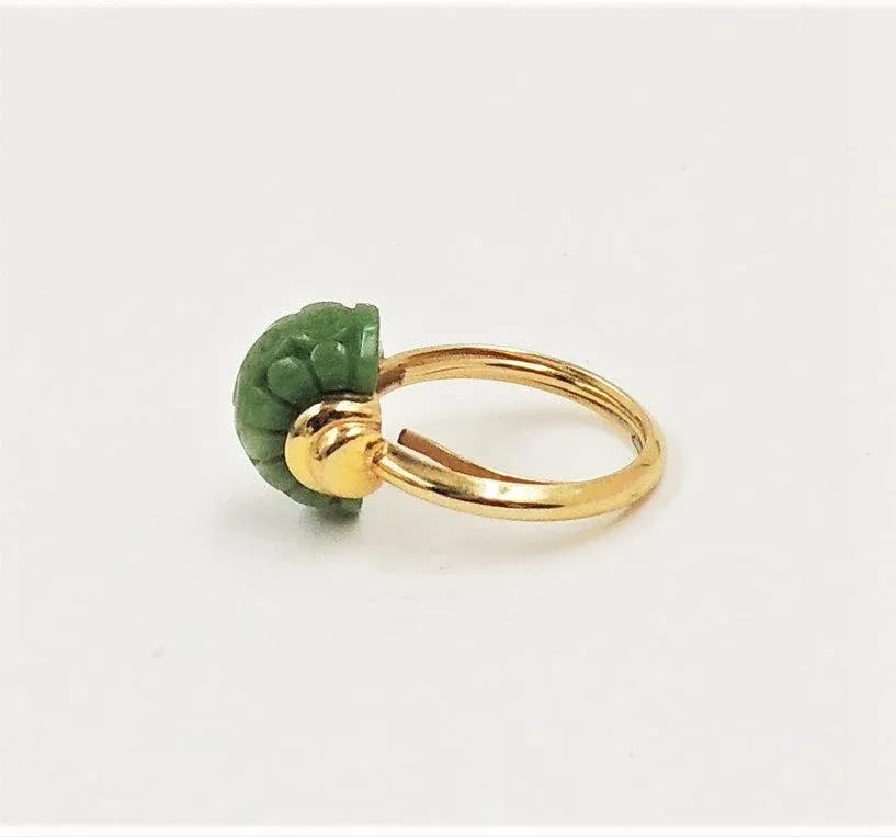Vintage Signed Trifari Carved Faux-Jade Ring Size 6.5 - 4