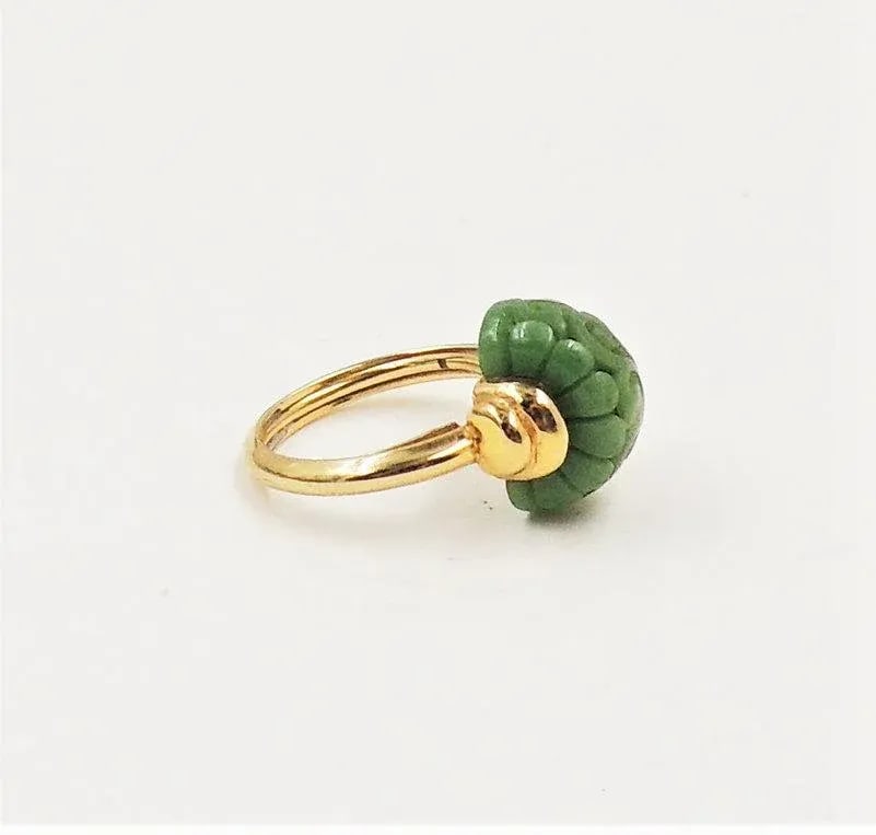 Vintage Signed Trifari Carved Faux-Jade Ring Size 6.5 - 5