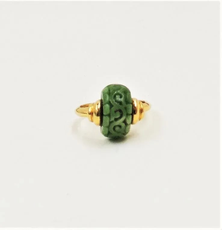 Vintage Signed Trifari Carved Faux-Jade Ring Size 6.5 - 6