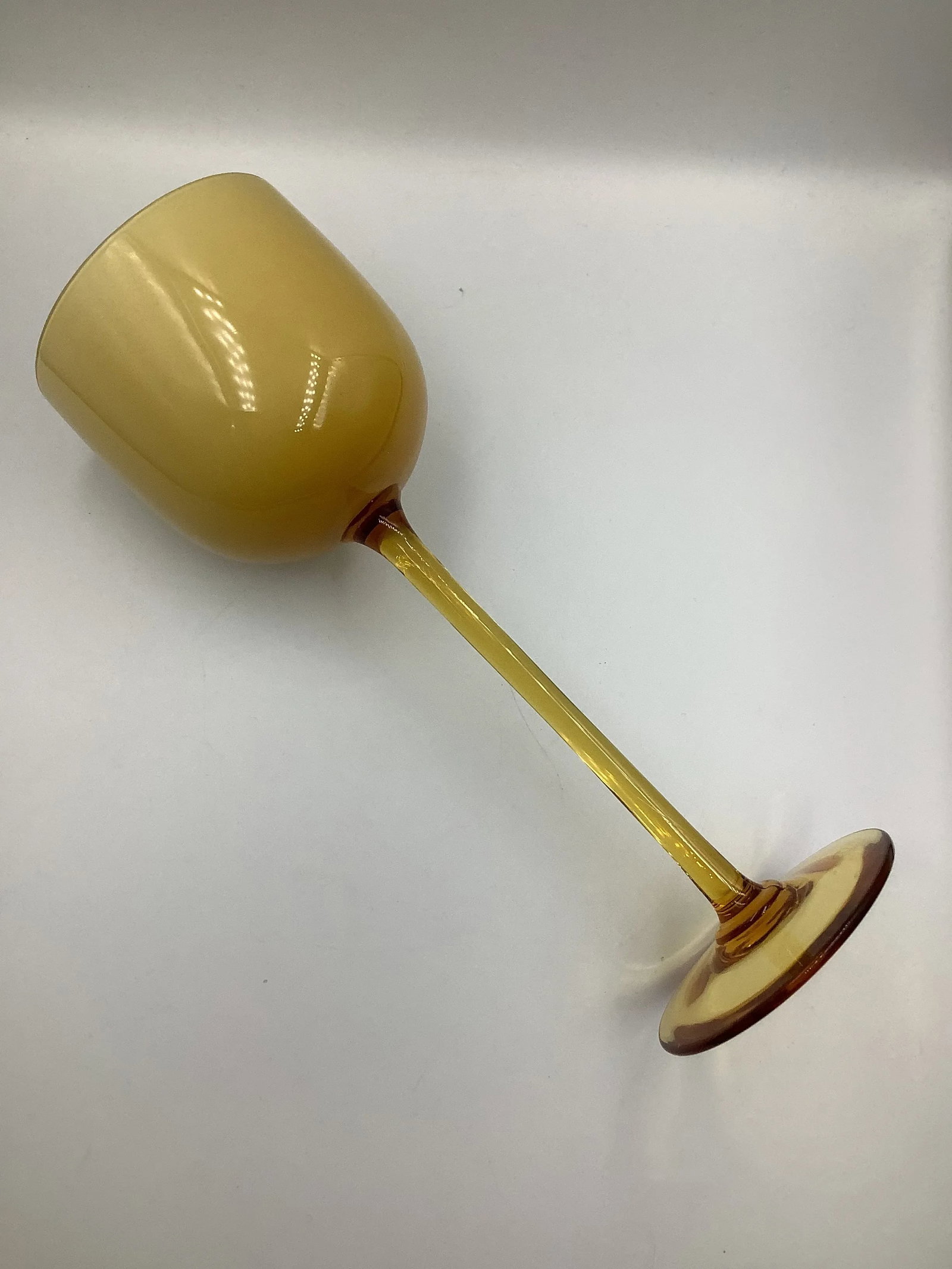 Vintage Carlo Moretti Italy Amber White Cased Glass Tall Stem Wine Glasses - Set of 8 - 3