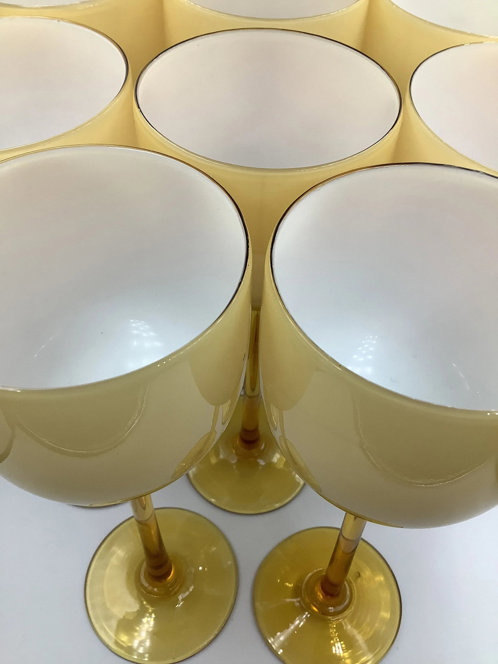 Vintage Carlo Moretti Italy Amber White Cased Glass Tall Stem Wine Glasses - Set of 8 - 4