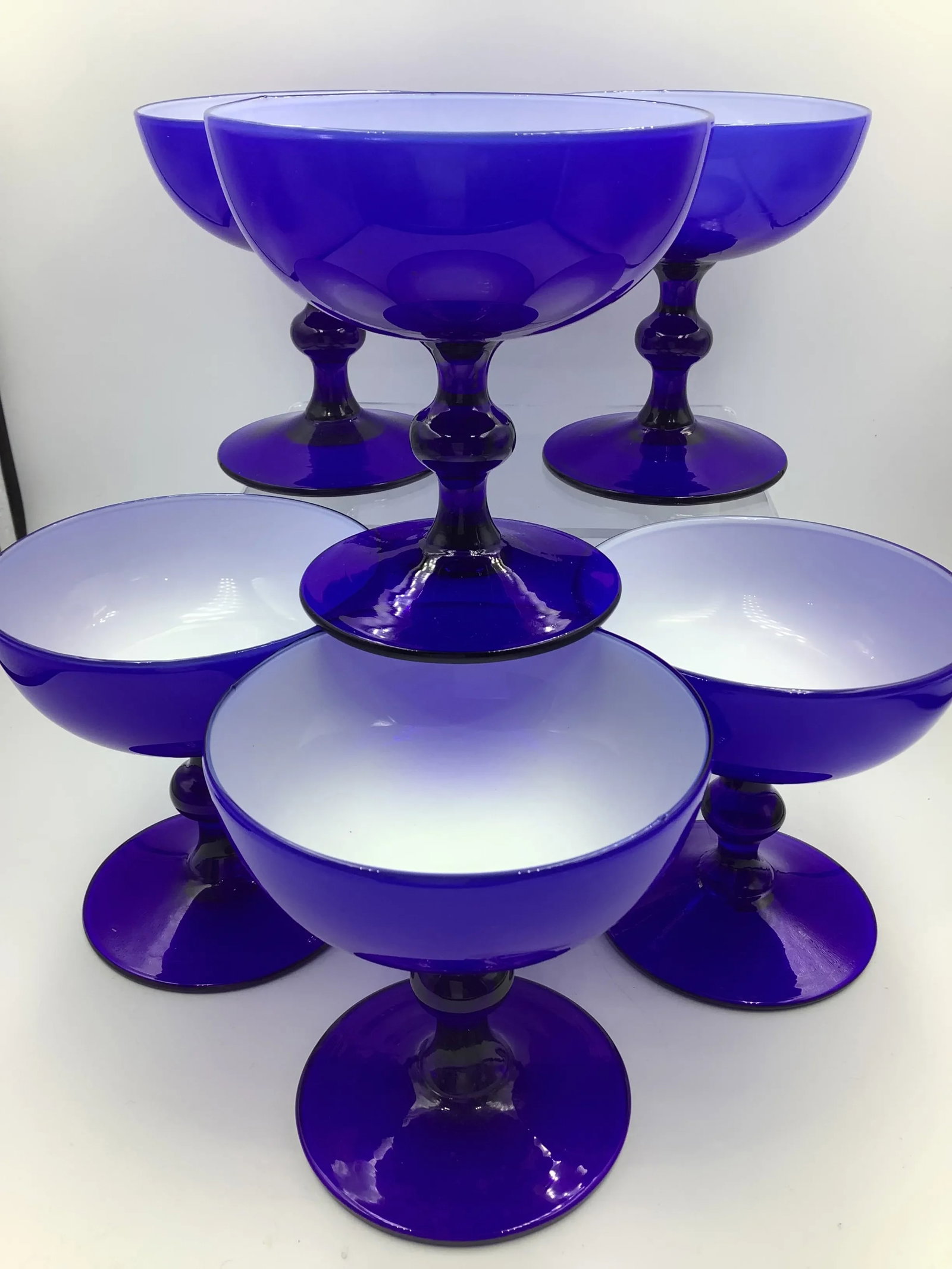 Carlo Moretti Italy Cobalt Blue Cased Glass Champagne Coupes Glasses - Set of 8 - 2