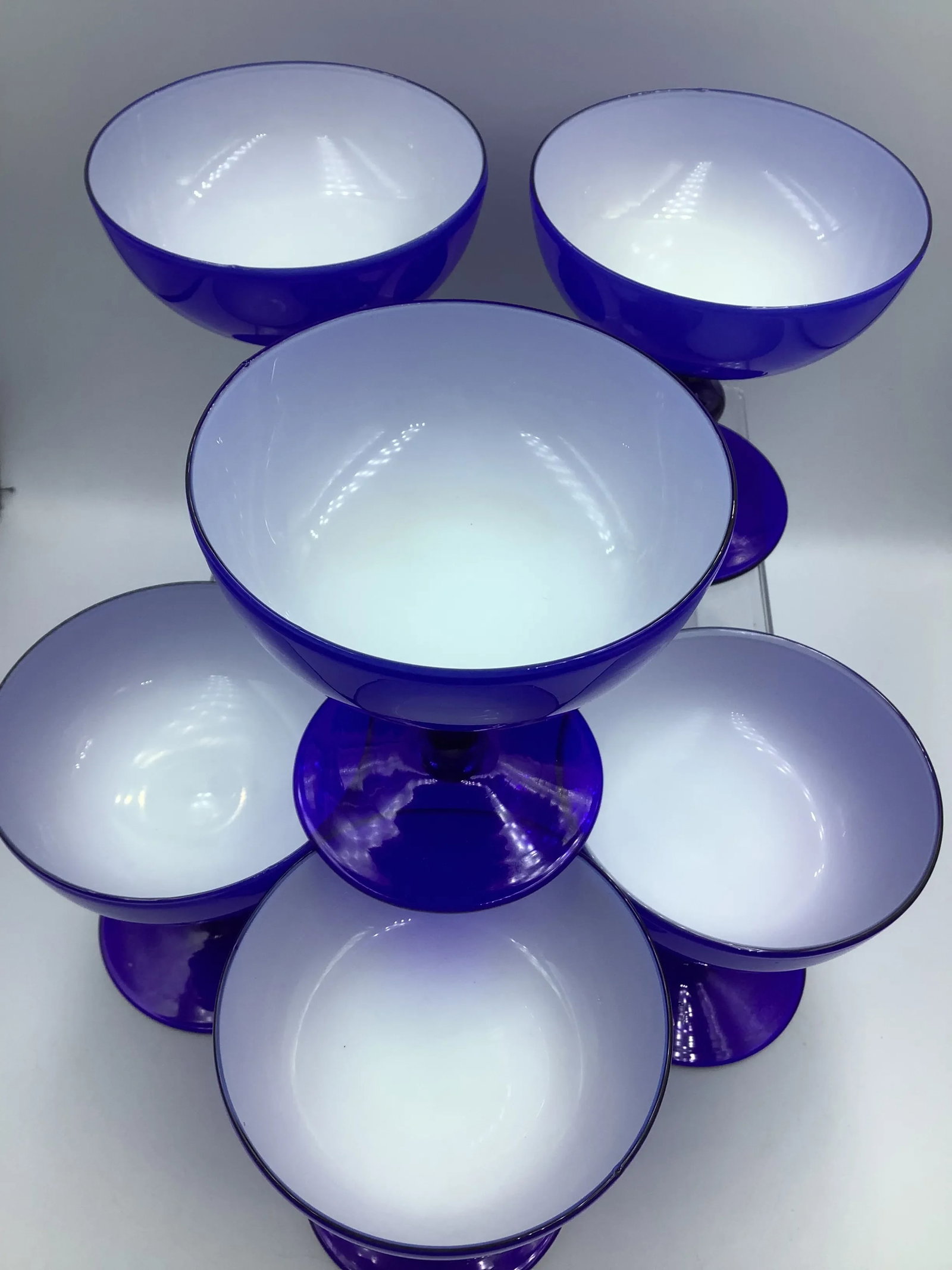 Carlo Moretti Italy Cobalt Blue Cased Glass Champagne Coupes Glasses - Set of 8 - 4