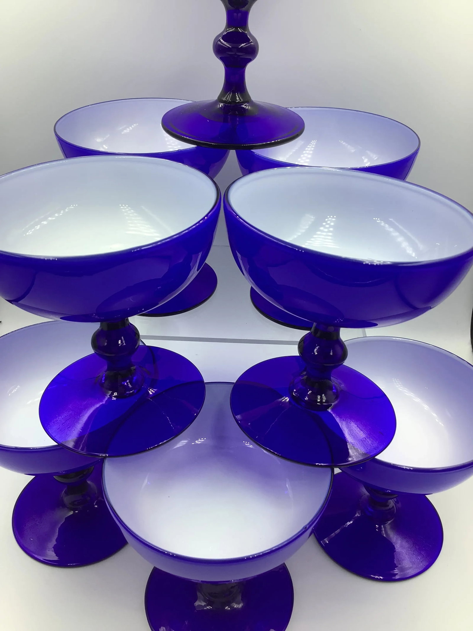 Carlo Moretti Italy Cobalt Blue Cased Glass Champagne Coupes Glasses - Set of 8 - 5