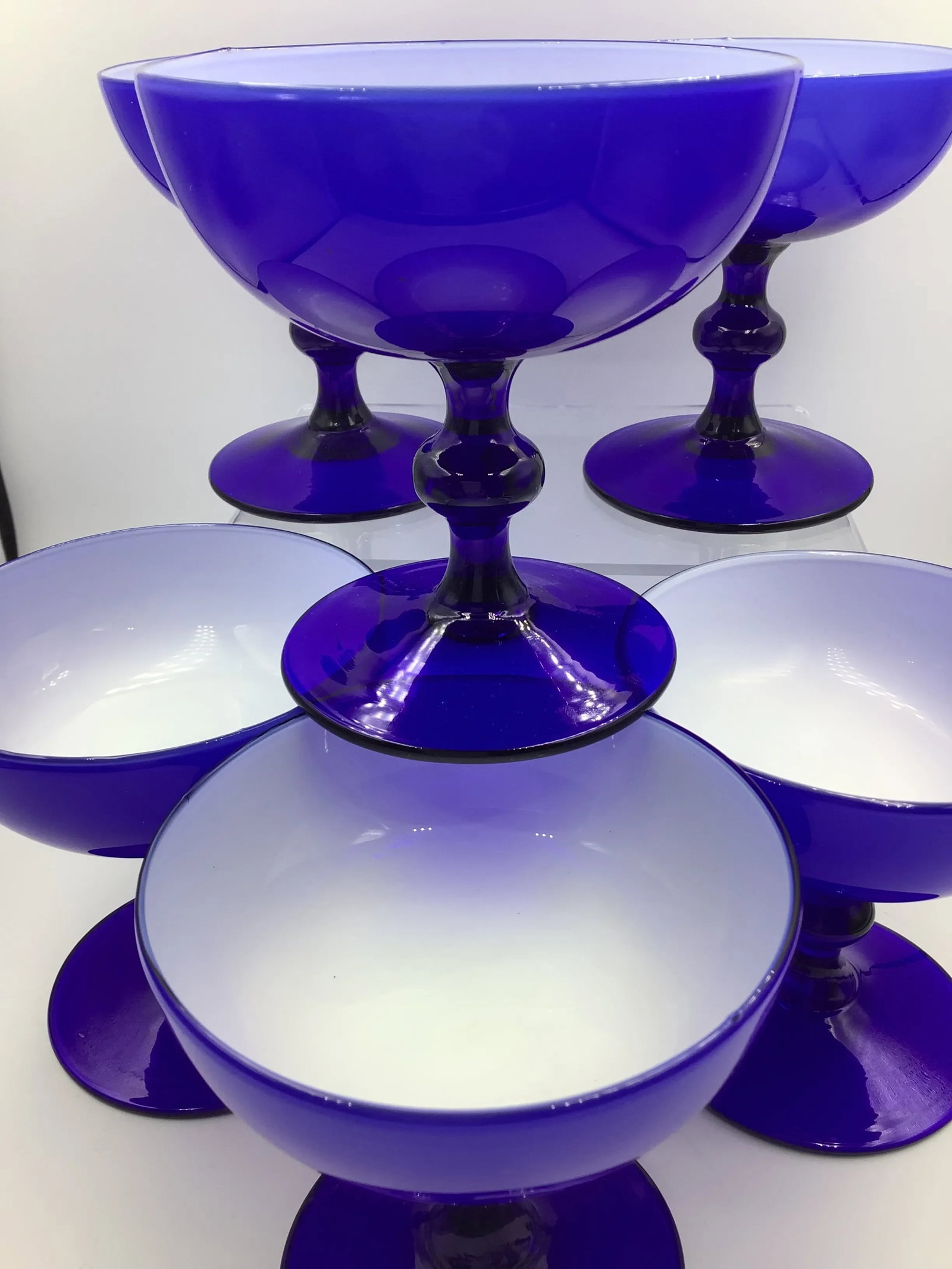 Carlo Moretti Italy Cobalt Blue Cased Glass Champagne Coupes Glasses - Set of 8 - 6