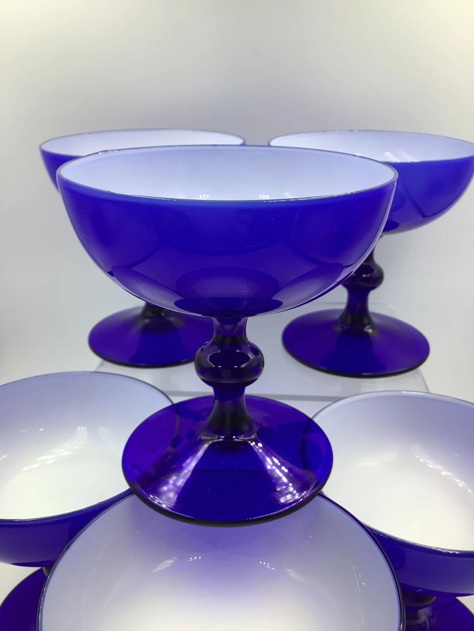 Carlo Moretti Italy Cobalt Blue Cased Glass Champagne Coupes Glasses - Set of 8 - 7