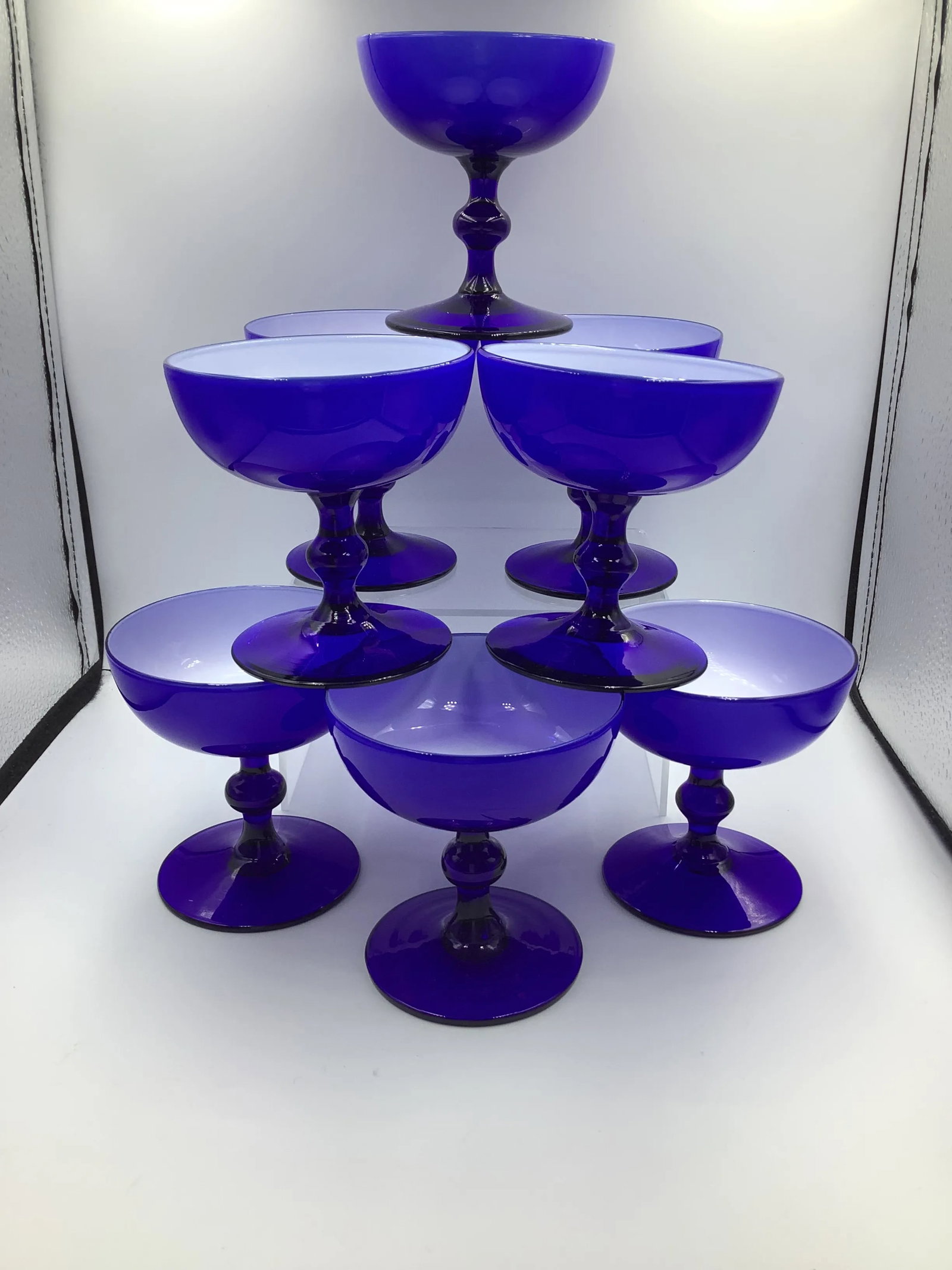 Carlo Moretti Italy Cobalt Blue Cased Glass Champagne Coupes Glasses - Set of 8 - 8