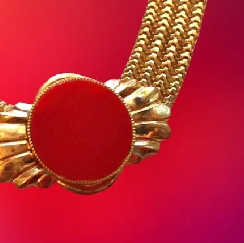 1930s Vintage Art Deco Celluloid Red Gold Choker Necklace - 2