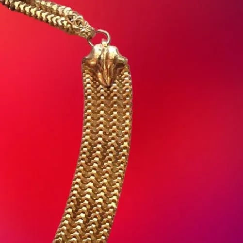1930s Vintage Art Deco Celluloid Red Gold Choker Necklace - 3