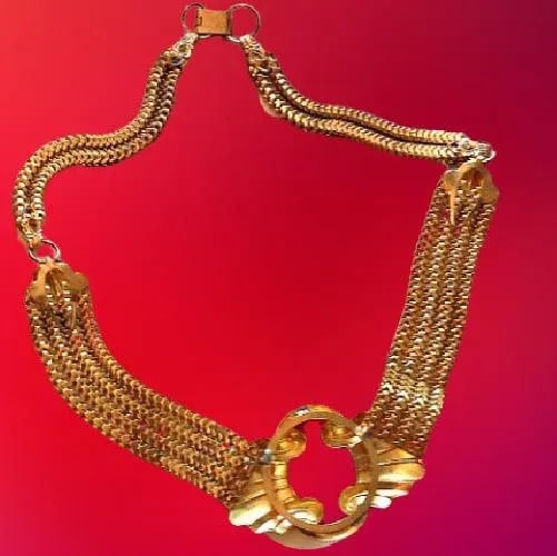 1930s Vintage Art Deco Celluloid Red Gold Choker Necklace - 4
