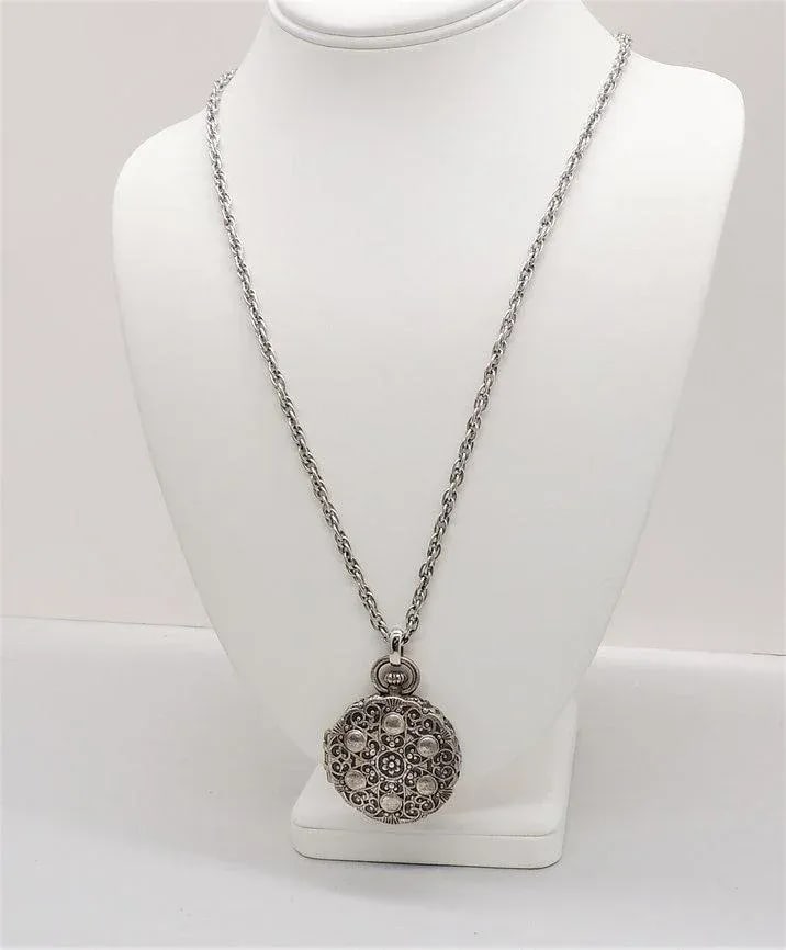 Vintage Signed Napier Silvertone "Pocket Watch" Locket Pendant Necklace - 6