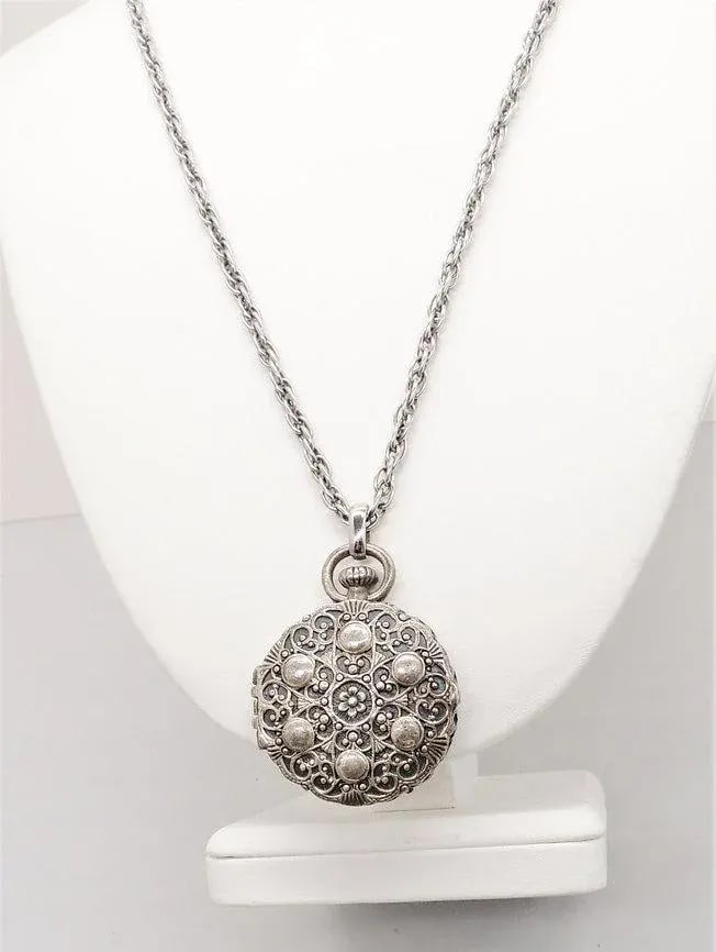 Vintage Signed Napier Silvertone "Pocket Watch" Locket Pendant Necklace - 7