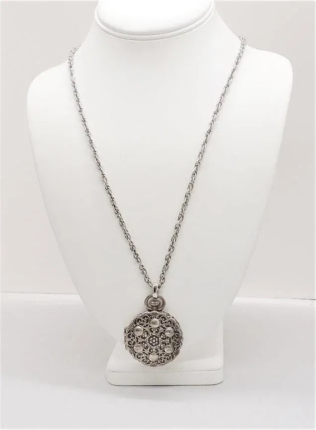 Vintage Signed Napier Silvertone "Pocket Watch" Locket Pendant Necklace - 8
