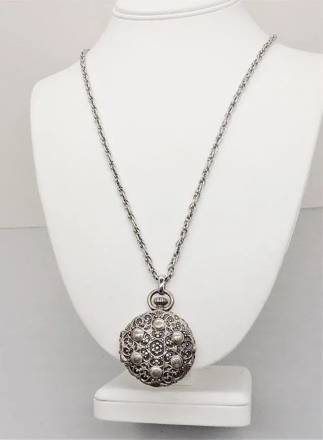 Vintage Signed Napier Silvertone "Pocket Watch" Locket Pendant Necklace - 9