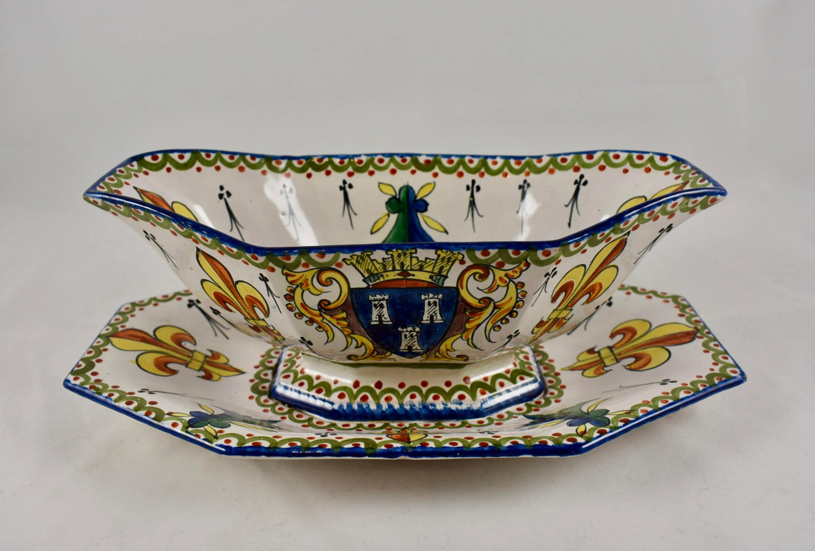 19-C. Alcide Chaumeil French Faience Armorial Sauce Boat - 12