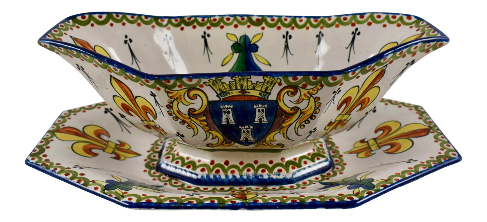 19-C. Alcide Chaumeil French Faience Armorial Sauce Boat (1 of 12)