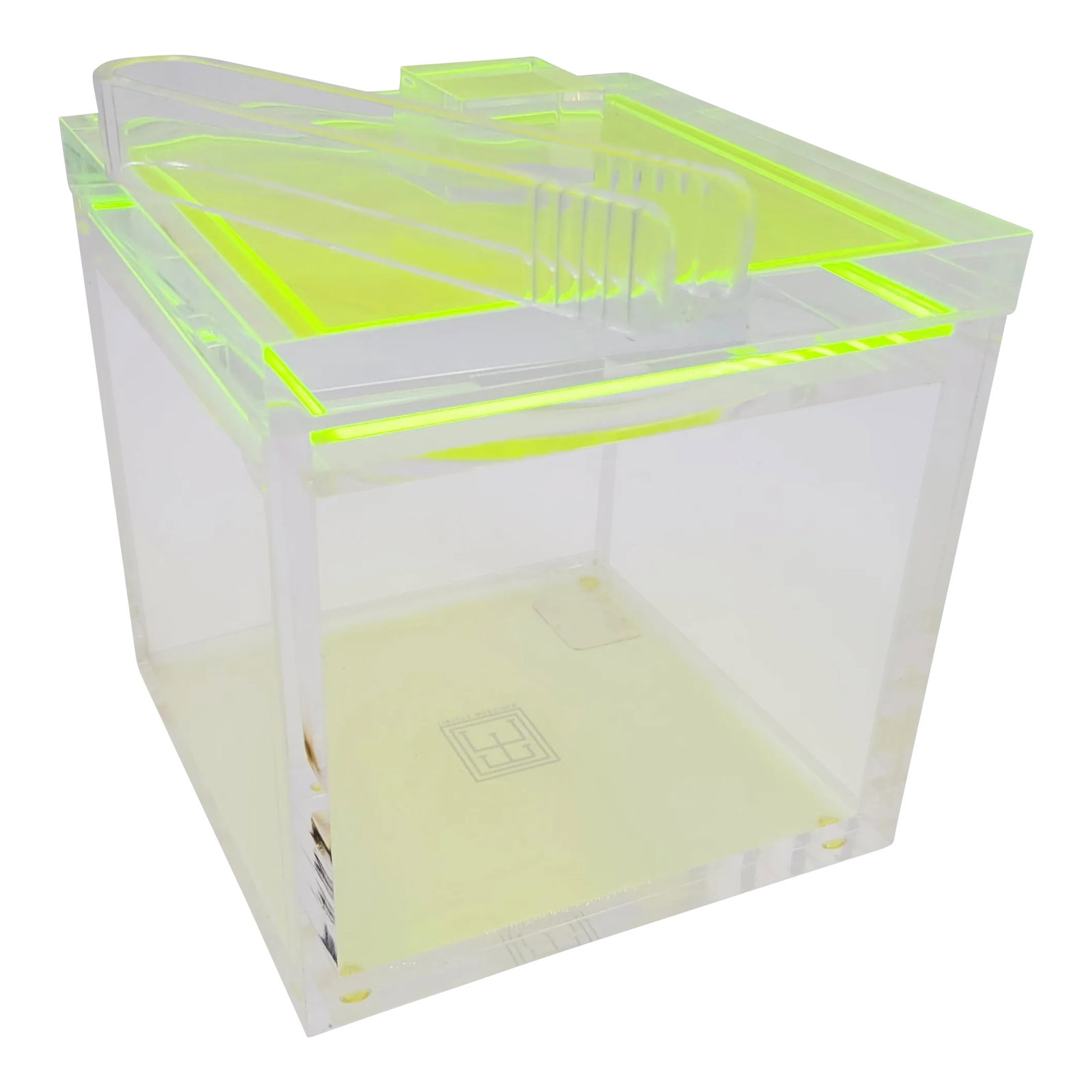 2000s Tinsley Mortimer Clear Neon Green Lucite Ice Bucket, Limited Edition: Rare New Old Stock Limited Edition Tinsley Mortimer Clear & Neon Yellow /Green Lucite Ice Bucket - Circa Early 2000s Measurements: 7"T x 6.5"W x 6.5"D (17.78cm x 16.51cm x 16.51cm) Markings: Tinsley