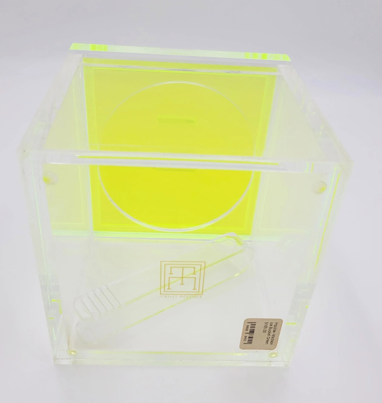 2000s Tinsley Mortimer Clear Neon Green Lucite Ice Bucket, Limited Edition - 3