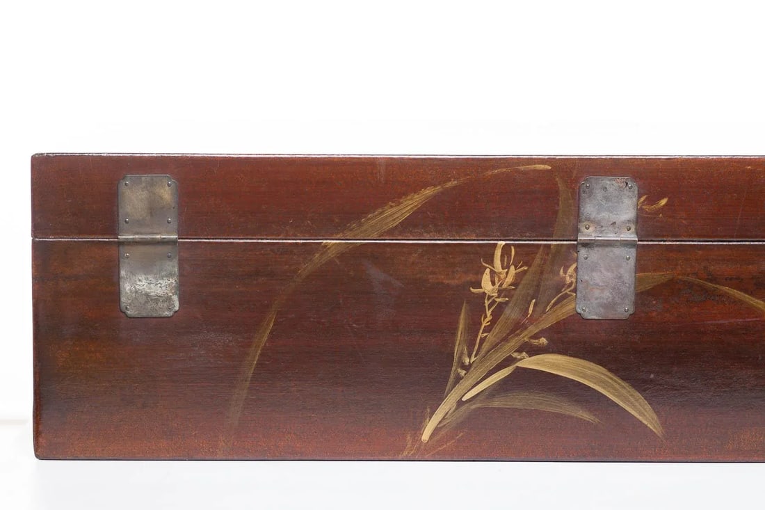 Lawrence & Scott Hand-Painted Mahogany Brown "Three Friends" Wide Leather Box - 10